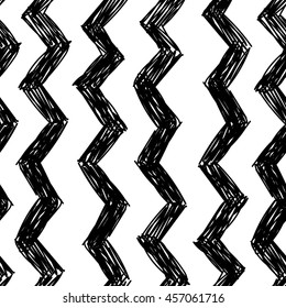 
Seamless pattern in Scandinavian style . Zigzags , vector drawing by hand. Simple stylish background . Black and white.