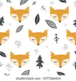 Seamless pattern in scandinavian style.Background for decoration of children's things, design of the room, prints, gift wrapping, wallpaper, poster, brochure, flyer. Cute foxtail. vector illustration.