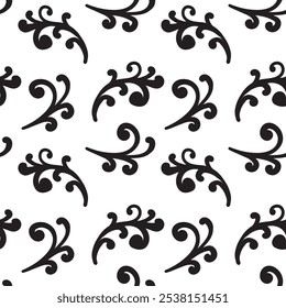 Padrão sem costura com ornamento Scandy com folhas e flores. Fundo étnico floral preto e branco. Ilustração de vetor, modelo doodle desenho de mão para pano, cartão, tecido.