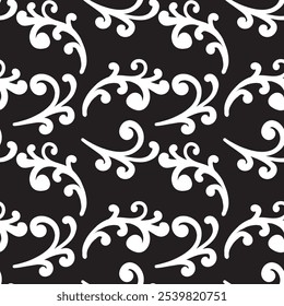 Padrão sem costura com ornamento Scandy com folhas e flores. Fundo étnico floral preto e branco. Ilustração de vetor, modelo doodle desenho de mão para pano, cartão, tecido.