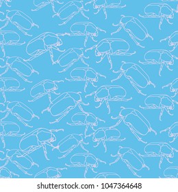 Seamless pattern with scarab beetles silhouettes on blue background. Vector illustration.