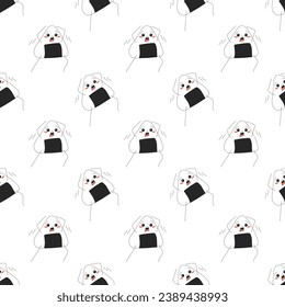 Seamless pattern of scared onigiri on a white background