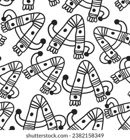 seamless pattern with scarf letter in doodle style. Children's New Year's alphabet stylized. template for print, sticker, coloring, header, article, children's book, toy, decoration. 