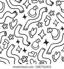 patrón impecable de pañuelos y sombreros al estilo de doodle. plantilla para impresión, fondo, papel pintado, tela, coloreado, cabecera, artículo, libro infantil, juguete, decoración.