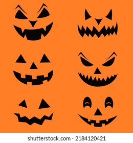 Seamless pattern of scary faces pumpkins. Funny wallpaper for textile and fabric. Fashion style.