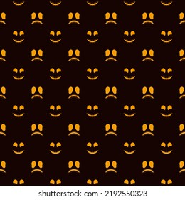 Seamless pattern scary happy and sad face on black background.