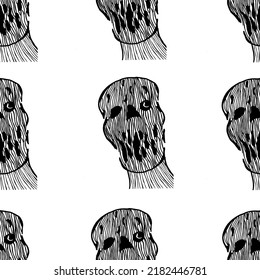 Seamless pattern of scary monster drawn with black marker on white paper. Halloween background of fiend of hell. Halloween concept.