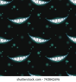 Seamless pattern with scary monster smiles on black background