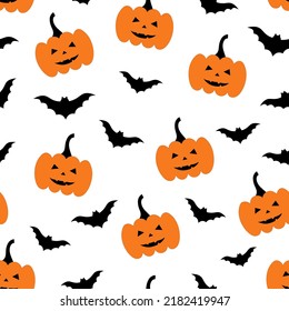 Seamless pattern scary pumpkin Halloween and bat vector illustration	