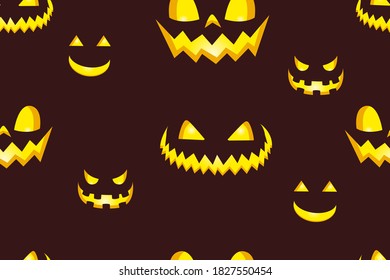 Seamless Pattern with scary pumpkin smile. Halloween background. Volumetric 3d cutout. vector illustration