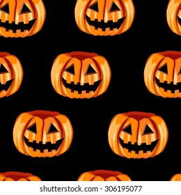 Seamless pattern with scary pumpkins on black background