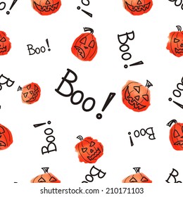 Seamless pattern with scary pumpkins - watercolor doodle vector illustration