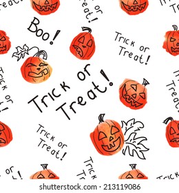 Seamless pattern with scary pumpkins - watercolor doodle vector illustration