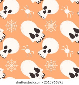 Seamless pattern with scary skulls. Halloween design for print. Vector illustration. 