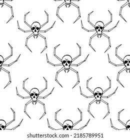 Patrón sin foco con araña temible con cráneo en el cuerpo. Fondo de Halloween con espeluznante araña venenosa con largas garras. Concepto de Halloween. 