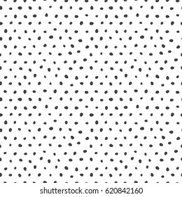 Seamless pattern of scatter black easter eggs on white background. Holiday monochrome background for greeting card, website, printing on fabric, gift wrap, postcard and wallpaper. Vector illustration.