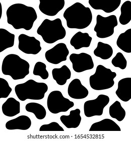 Seamless Pattern With Scattered Black Spots. Cartoon Texture Of Cow Hair. Simple Vector Illustration.