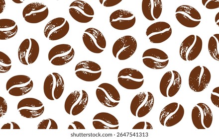 Seamless Pattern of Scattered Brown Coffee Beans Vector Background for Cafe and Beverage Designs