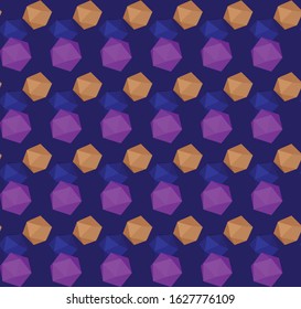 Seamless Pattern with Scattered Diamonds. Stylish Cristal Texture in Purple Gold and Blue. Vector Illustration on Dark Background. You can change Color of Background. 