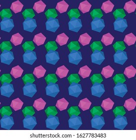 Seamless Pattern with Scattered Diamonds. Stylish Cristal Texture in Pink Green and Blue. Vector Illustration on Dark Background. You can change Color of Background. 