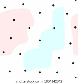 Seamless pattern with scattered dots and abstract shapes. Cute vector illustration.