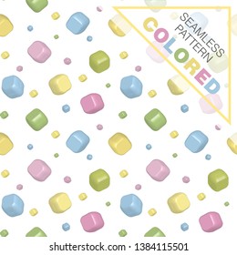 Seamless pattern of scattered flying cubes. Colored background for website or flyer. Vector