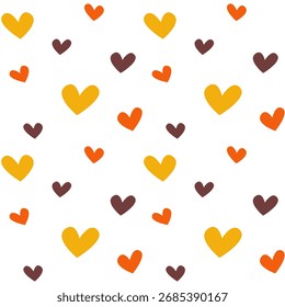 Padrão contínuo com corações dispersos em cores de outono. Um plano de fundo repetitivo para projetos de amor, queda e namorados.