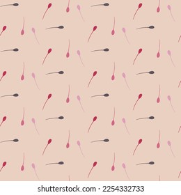 Seamless pattern of scattered leaves and stems on a pale coral background