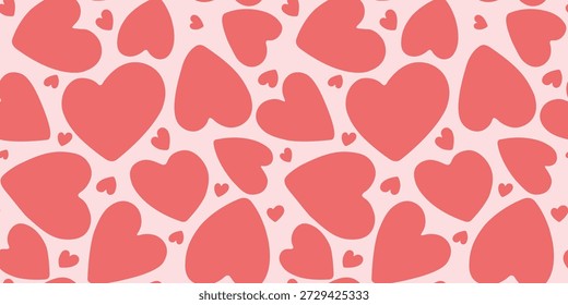Nahtloses Muster mit verstreuten rosa Herzen. Romantischer Vektorhintergrund mit Herzformen für Valentinstag-Designs, Hochzeiten, Liebe und romantische Dekorationen. Vektorgrafik