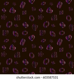 Seamless pattern with scattered precious gems from different cuts on white background. Vector illustration