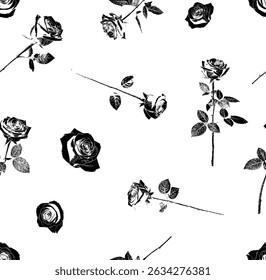 Seamless pattern of scattered red roses on soft pink background — playful and romantic, perfect for wrapping or valentine designs.