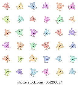 Seamless pattern with scattered smiling eggs on white background