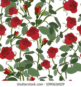 seamless pattern from a scattering of red roses, presented in two color versions