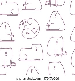 Seamless pattern with scetch cats in different poses.