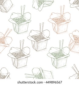 Seamless pattern scetch of chinese noodles box