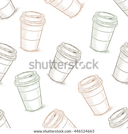 Seamless pattern scetch of coffee to go