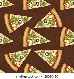 Seamless pattern scetch and color pizza