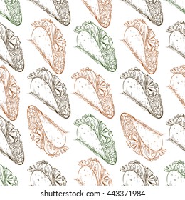 Seamless Pattern scetch with Mexican Taco. Vector illustration, EPS 10