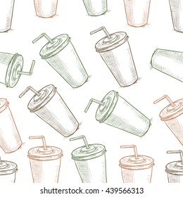 Seamless pattern scetch of three types cola cup