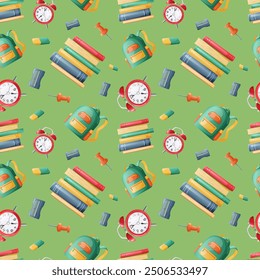 Seamless pattern of school accessories. Wallpaper, website and cover template design. Vector illustration