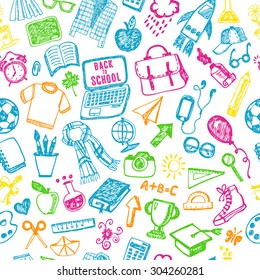 Seamless pattern school. Back to school illustration. Sketch set.