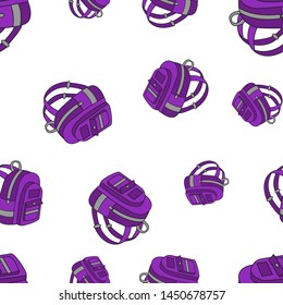 Seamless pattern of school backpacks in Doodle style. Vector illustration.