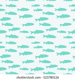 Seamless pattern with school of blue fish, vector illustration
