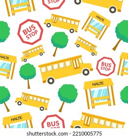 Seamless pattern school bus. Creative texture for fabric, wrapping, textiles, wallpaper, and apparel. Vector illustration