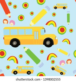Seamless pattern school bus  rainbow  color pencil   others elements  Concept for back to school 