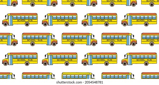 Seamless pattern with school busses, back to school pattern. Endless tileable vector illustration