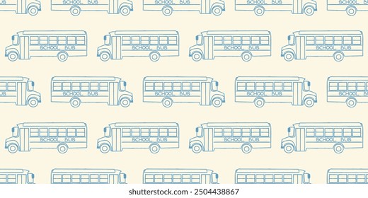 Patrón sin fisuras con los autobuses escolares, patrón de vuelta a la escuela. Ilustración vectorial baldosa sin fin