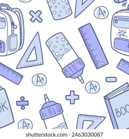Seamless pattern with school doodle icons. Back to school . Isolated vector elements of concept school education.