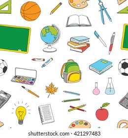 seamless pattern with school doodles