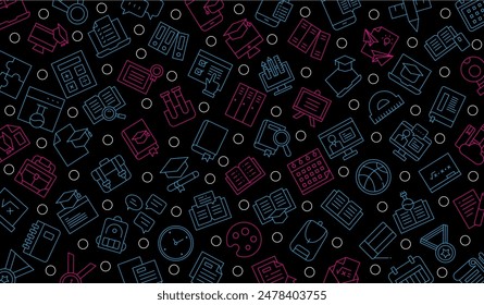 seamless pattern school, education element on black background